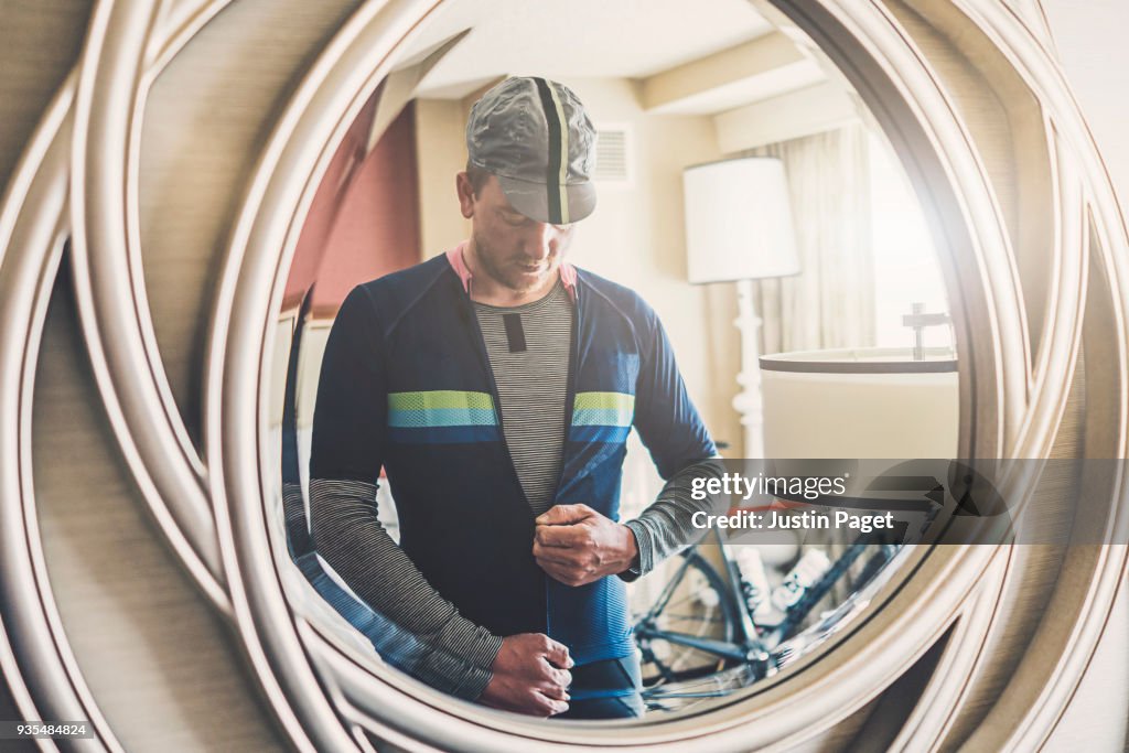 Cyclist getting ready