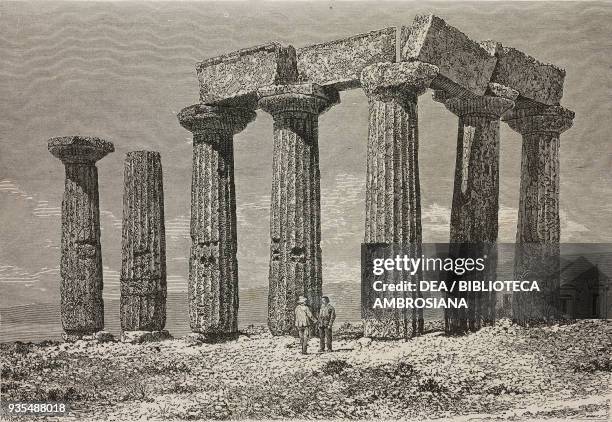 Ruins of the Temple of Apollo in Corinth, Greece, illustration from Histoire des grecs, volume 1, Formation du peuple grec by Victor Duruy .