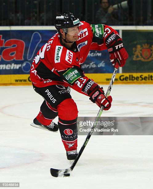 Mats Trygg of Haie in action during the Deutsche Eishockey Liga game between Koelner Haie and Hannover Scorpions at Lanxess Arena on December 1, 2009...