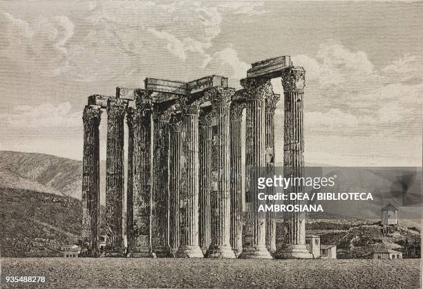 Ruins of the Temple of Olympian Zeus, Athens, Greece, illustration from Histoire des grecs, volume 1, Formation du peuple grec by Victor Duruy .