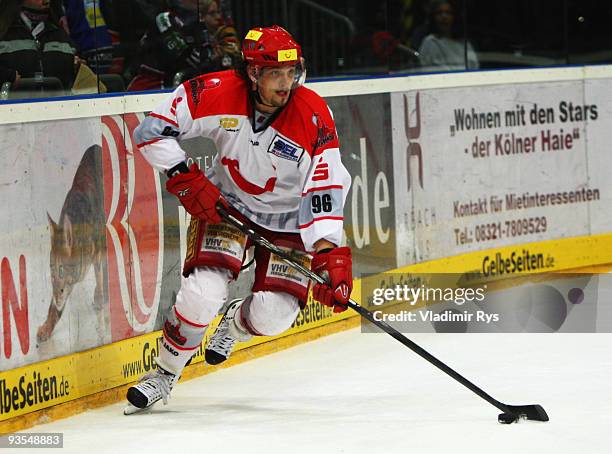 Andre Reiss of Scorpions in action during the Deutsche Eishockey Liga game between Koelner Haie and Hannover Scorpions at Lanxess Arena on December...