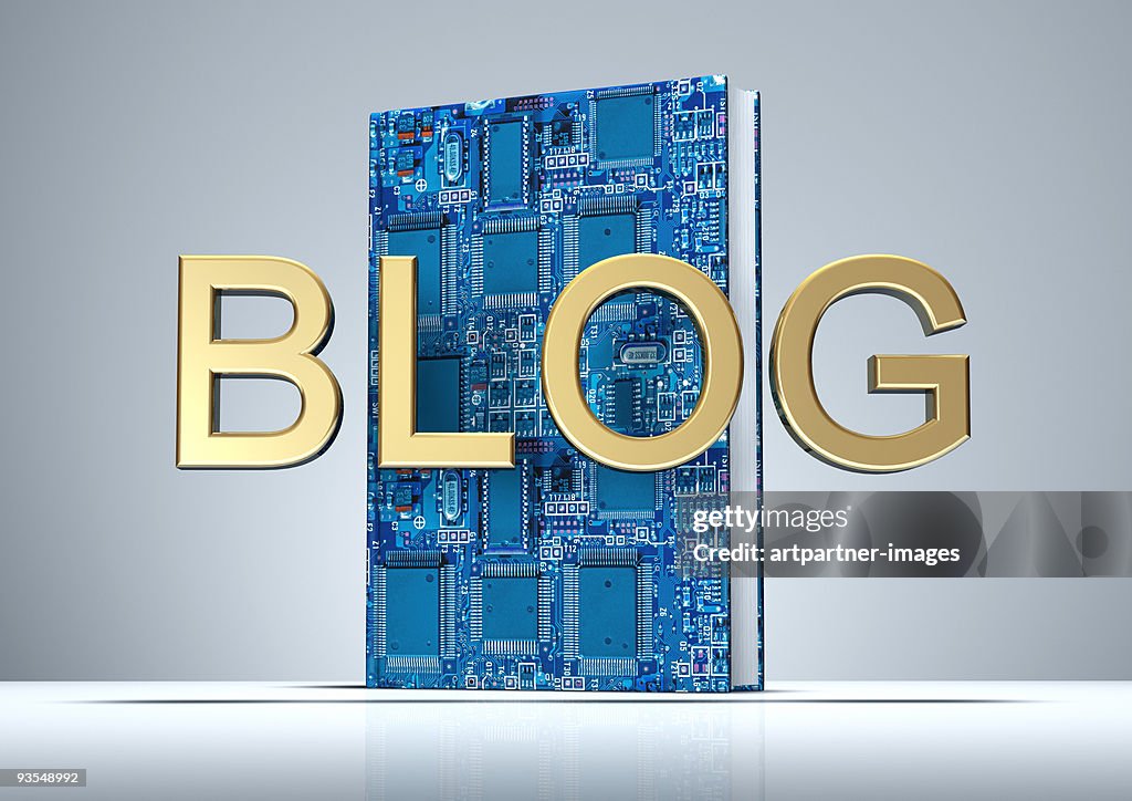 BLOG in golden letters with Digital Book