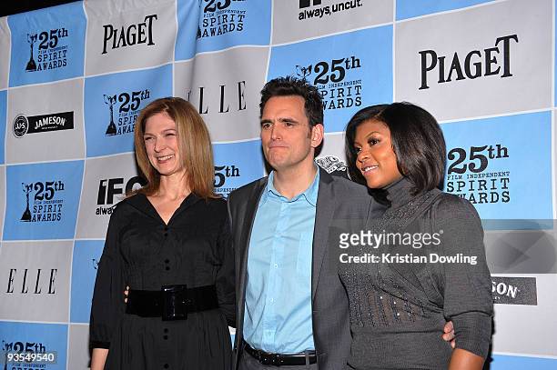 Film Independent Executive Director Dawn Hudson with actors Matt Dillon wearing a Piaget Polo Fourty Five watch and Taraji P. Henson wearing a Piaget...