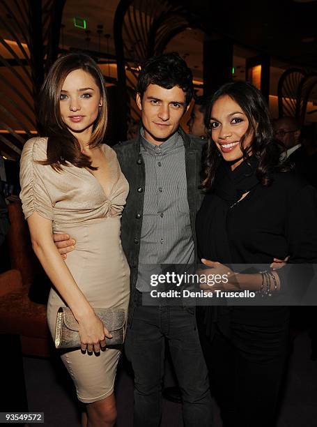 Miranda Kerr, Orlando Bloom and Rosario Dawson attends the Vanity Fair party at the grand opening of Vdara Hotel & Spa at CitiCenter on December 1,...