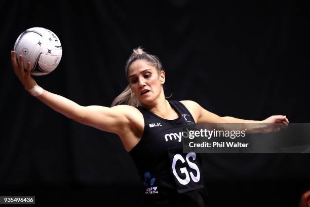 Te Paea Selby-Rickit of the Silver Ferns takes a pass during the Taini Jamison Trophy match between the New Zealand Silver Ferns and the Malawai...