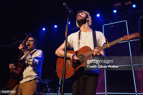 Rivers Cuomo of Weezer and Jack Met of AJR perform at The Belasco Theater on March 20, 2018 in Los Angeles, California.