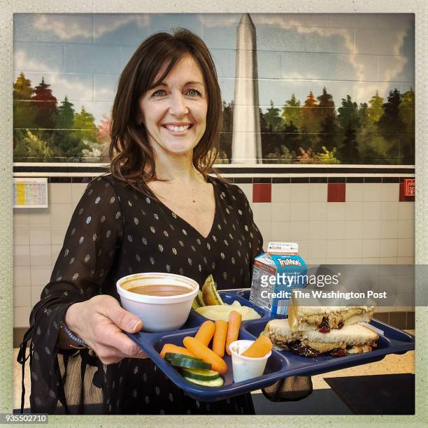 Principal Lori Mercer enjoying her lunch at Belmont Station Elementary School in Ashburn, VA on February 14, 2018.
