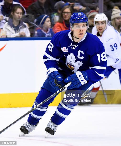 Ben Smith of the Toronto Marlies skates against the Laval Rocket during AHL game action on March 12, 2018 at Air Canada Centre in Toronto, Ontario,...