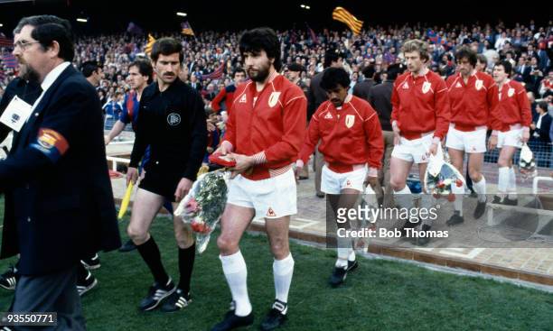 Captain Eric Gerets leads the Standard Liege team onto the field prior to the European Cup Winners Cup Final against Barcelona held at the Nou Camp...