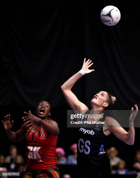 Te Paea Selby-Rickit of the Silver Ferns takes a pass during the Taini Jamison Trophy match between the New Zealand Silver Ferns and the Malawai...