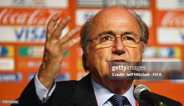 President Joseph S. Blatter gives a media conference folowing the FIFA Extraordinary Executive Committee meeting at Cape Town International...