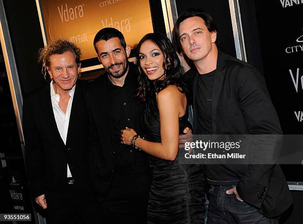 Screenwriter David Marconi, DJ Mathieu Schreyer, actress Rosario Dawson and music artist Donovan Leitch arrive at the grand opening of Vdara Hotel &...