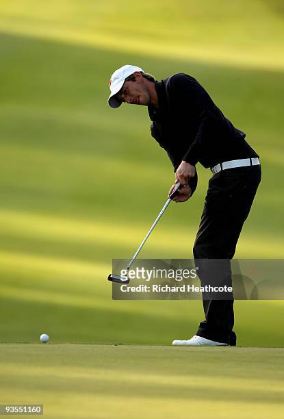 Jamie Elson of England in action during the fifth round of the European Tour Qualifying School Final Stage at the PGA Golf de Catalunya golf resort...
