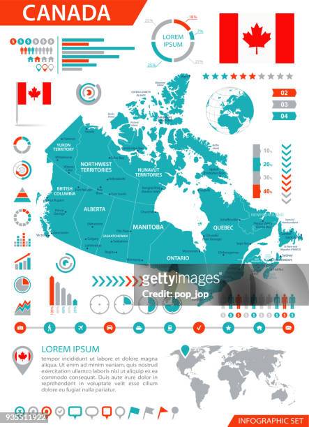 map of canada - infographic vector - canadian maple leaf icon stock illustrations