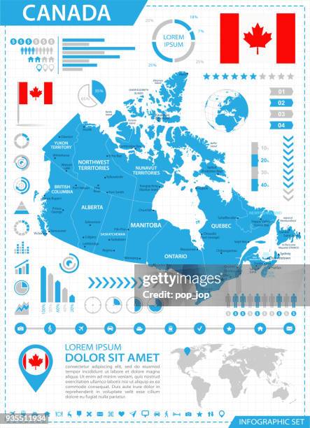 map of canada - infographic vector - canadian maple leaf icon stock illustrations