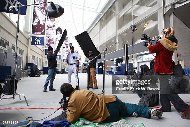 Sportsman of the Year: Behind the scenes view of New York Yankees shortstop Derek Jeter photo shoot in Great Hall at Yankee Stadium. View of...