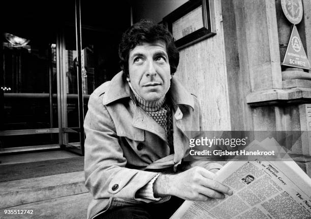 Portrait of Canadian singer-songwriter Leonard Cohen in April 1972 in Amsterdam, Netherlands.