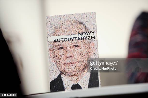 The book Neo Authoritarianism with de facto Polish leader Jaroslaw Kaczynski by writer and sociologist Maciej Gdula is seen at the presentation of...