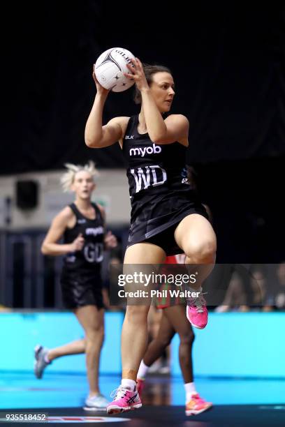 Claire Kersten of the Silver Ferns passes during the Taini Jamison Trophy match between the New Zealand Silver Ferns and the Malawai Queens at North...