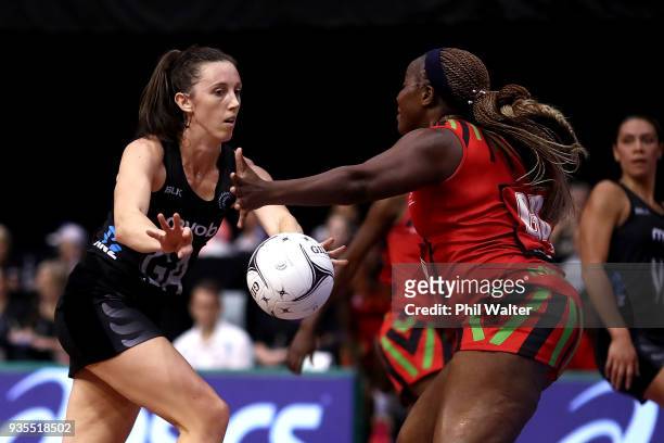 Bailey Mes of the Silver Ferns passes during the Taini Jamison Trophy match between the New Zealand Silver Ferns and the Malawai Queens at North...