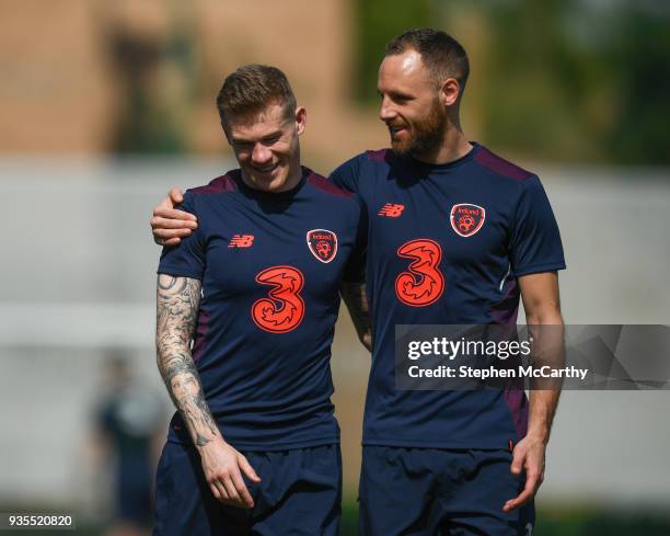 Belek , Turkey - 21 March 2018; James McClean, left, and David Meyler during Republic of Ireland squad training at Regnum Sports Centre in Belek,...