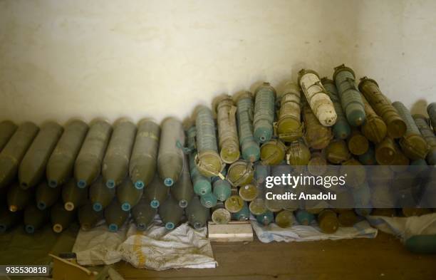 Ammunitions are seen after Turkish military and Free Syrian Army uncover ammunition depot as the search operations continue after Turkish Armed...