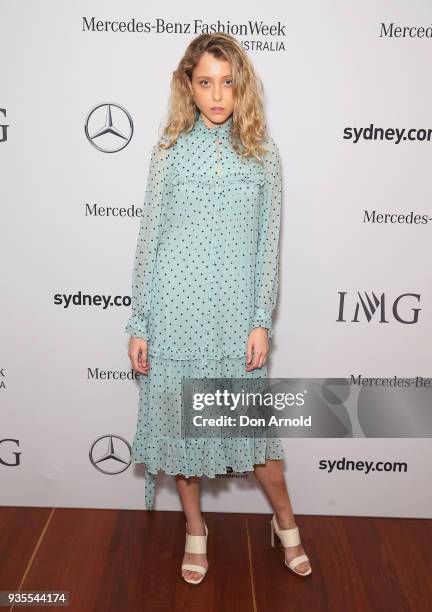 Frannie Cowad attends the MBFWA Resort 19 Red Carpet Launch on March 21, 2018 in Sydney, Australia.