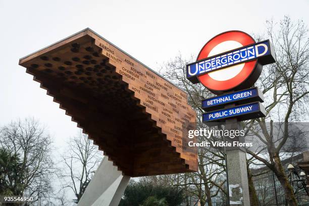 The Stairway to Heaven memorial is seen next to Bethanal Green Tube station entrance in London, England, on March 3rd, 2018 marking the 75th...