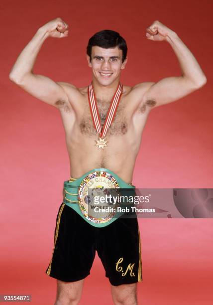 World Flyweight Boxing Champion Charlie Magri wearing the Championship belt in London, 15th May 1983.