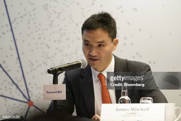 James Mitchell, chief strategy officer of Tencent Holdings Ltd., speaks during a news conference in Hong Kong, China, on Wednesday, March 21, 2018....