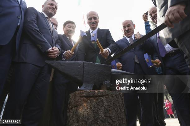 Turkish Culture and Tourism Minister Numan Kurtulmus forges during the Nevruz [Spring Festival] celebrations in Kastamonu, Turkey on March 21, 2018.