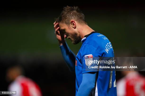 Scott Wiseman of Rochdale during the Sky Bet League One match between Rochdale and Fleetwood Town at Spotland Stadium on March 20, 2018 in Rochdale,...