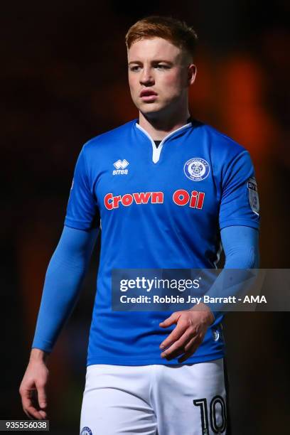 Callum Camps of Rochdale during the Sky Bet League One match between Rochdale and Fleetwood Town at Spotland Stadium on March 20, 2018 in Rochdale,...