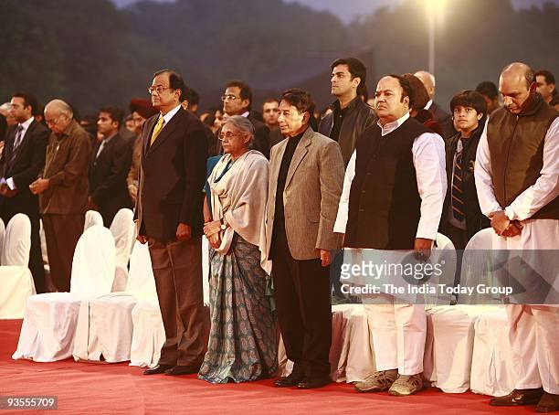 Union Home Minister P. Chidambaram, Delhi CM Sheila Dikshit and other leaders at an event to mark the first anniversary of the final day of the...