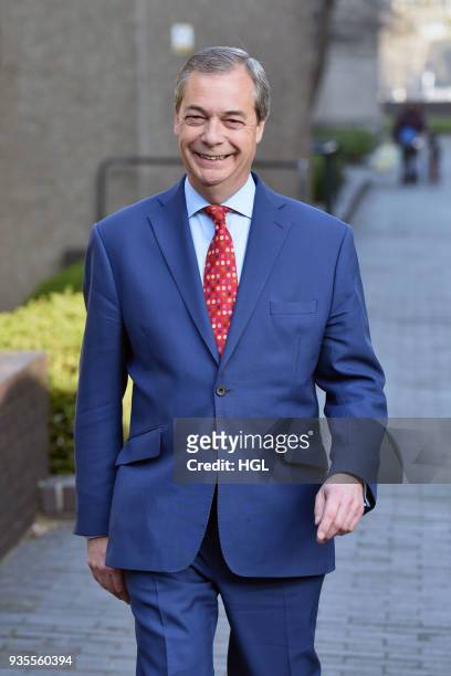 Nigel Farage seen at the ITV Studios on March 21, 2018 in London, England.