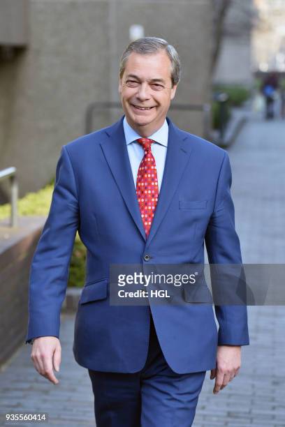 Nigel Farage seen at the ITV Studios on March 21, 2018 in London, England.