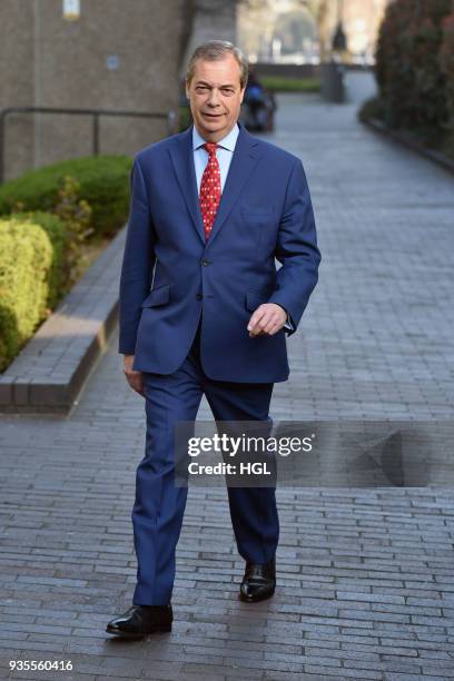 Nigel Farage seen at the ITV Studios on March 21, 2018 in London, England.