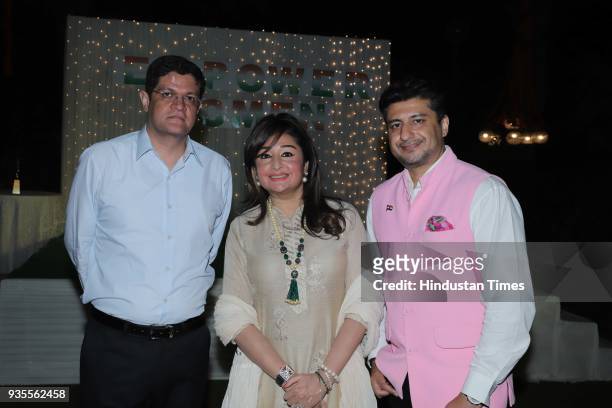 Nachiketa Kapur, Devika Sahni and Mohit Sahni during a party to celebrate womanhood and honouring women achievers from different walks of life,...