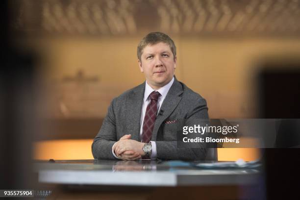 Andriy Kobolyev, chief executive officer of NAK Naftogaz Ukrainy, pauses during a Bloomberg Television interview in London, U.K., on Wednesday, March...
