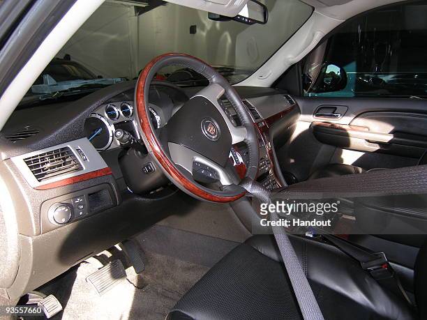 In this handout photo provided by The Florida Highway Patrol, the interior of the vehicle driven by Tiger Woods during his accident is seen on...