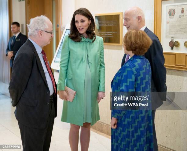 Catherine, Duchess of Cambridge is met by Sir Simon Charles Wessely, President of the Royal Society of Medicine, Peter Fonagy, Chief Executive at The...