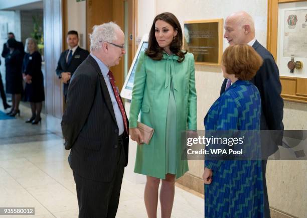 Catherine, Duchess of Cambridge is met by Sir Simon Charles Wessely, President of the Royal Society of Medicine, Peter Fonagy, Chief Executive at The...