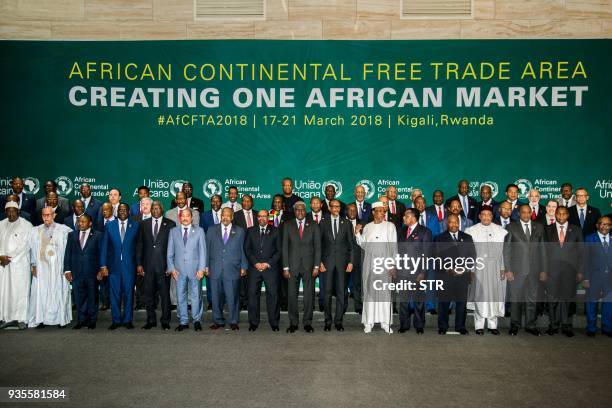 The African Heads of States and Governments pose during African Union Summit for the agreement to establish the African Continental Free Trade Area...