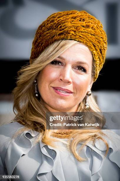 Queen Maxima of The Netherlands visits the ROC Mondriaan technical school on March 21, 2018 in The Hague, Netherlands.