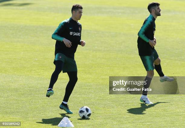 Real Madrid FC and Portugal forward Cristiano Ronaldo in action during Portugal National Team Training session before the friendly matches against...