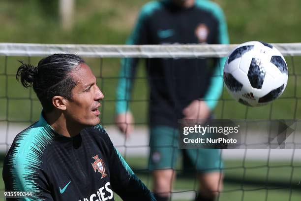 Portugal defender Bruno Alves during training session at Cidade do Futebol training camp in Oeiras, outskirts of Lisbon, on March 21, 2018 ahead of...