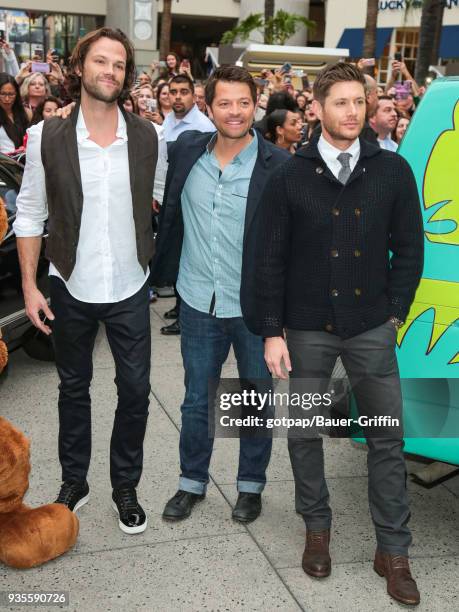 Jensen Ackles, Jared Padalecki and Misha Collins are seen arriving at the 2018 PaleyFest screening of CW's 'Supernatural' on March 20, 2018 in Los...