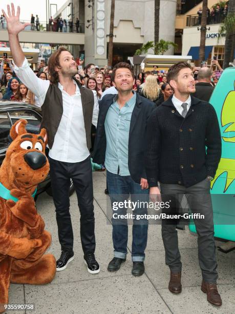 Jensen Ackles, Jared Padalecki and Misha Collins are seen arriving at the 2018 PaleyFest screening of CW's 'Supernatural' on March 20, 2018 in Los...