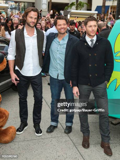 Jensen Ackles, Jared Padalecki and Misha Collins are seen arriving at the 2018 PaleyFest screening of CW's 'Supernatural' on March 20, 2018 in Los...