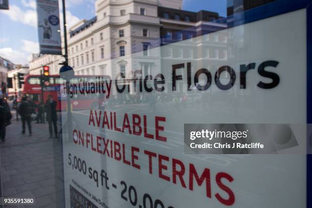 An advert for office space to rent in the window of the building where company Cambridge Analytica are based on March 21, 2018 in London, England. UK...